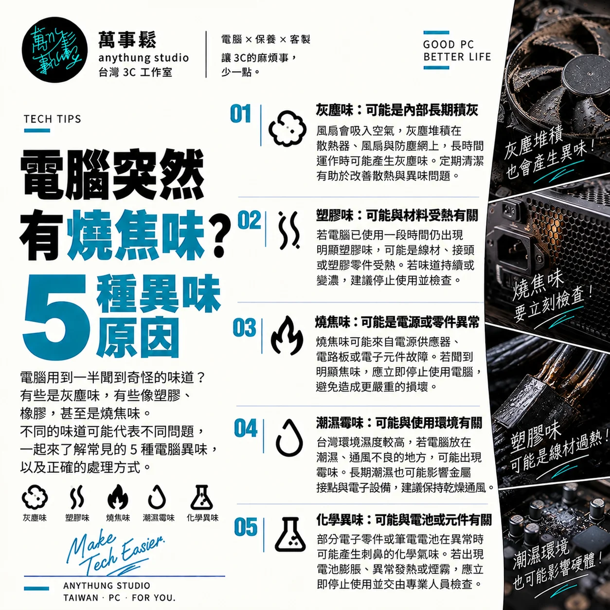 電腦有燒焦味正常嗎？5 種異味告訴你，哪些情況要立即關機！